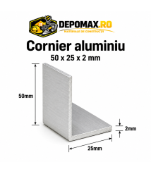 Cornier aluminiu 50 x 25 x 2 mm, 6 metri (EN AW-6060)